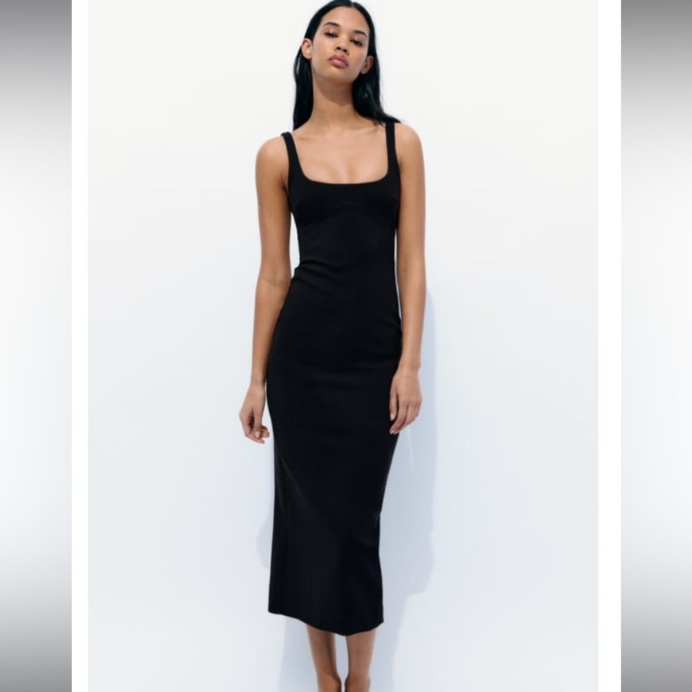 NWT Zara Fitted MIDI Dress, Black, XS
